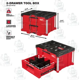 Milwaukee กล่องเครื่องมือ PACKOUT 2 ลิ้นชัก​ รุ่น 48-22-8442 **ส่งเร็ว ของแท้100%** 6
