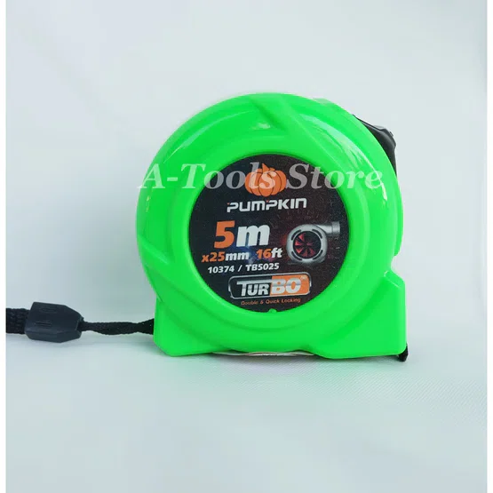 PUMPKIN ตลับเมตร 5เมตร รุ่น 10374 / TURBO-5025 หน้ากว้าง 25mm. (1") ผลิตจากพลาสติก ABS 100% เล็ก เบา แข็งแรง ตกไม่แตก (สี=เหลือง) 4