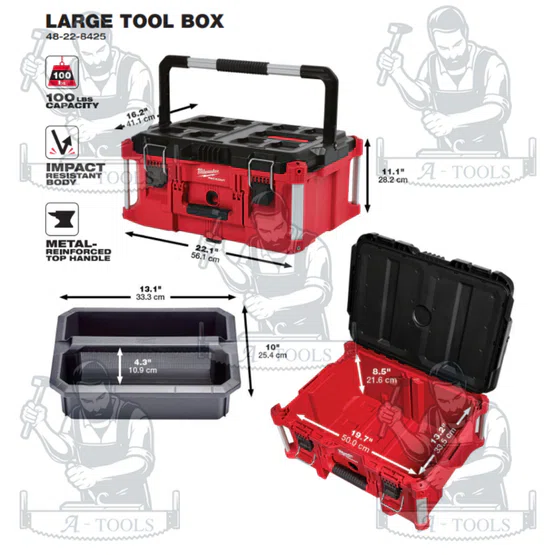 + + Milwaukee PACKOUT กล่องเครื่องมือขนาดใหญ่ Large Tool Box รุ่น 48-22-8425 แข็งแรง ทนทาน 3