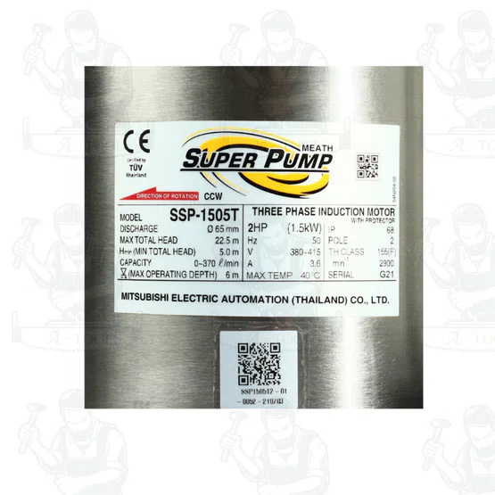 SUPER PUMP รุ่น SSP-1505T ปั๊มแช่สแตนเลส 3"(2 HP) 3สาย รุ่น SSP-1505A มีลูกลอย ปั๊มแช่สแตนเลส 3"(2 HP) 3สาย 5