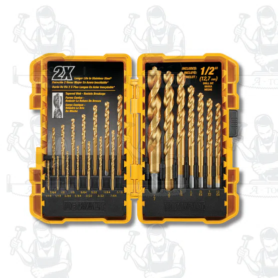 DEWALT DW1361ชุดดอกเจาะเหล็กไทเทเนียม 21 ชิ้น มีจุดนำร่องเคลือบไทเทเนียมไนไตรด์สำหรับงานหนักซึ่ ช่วยป้องกันการเจาะ 2