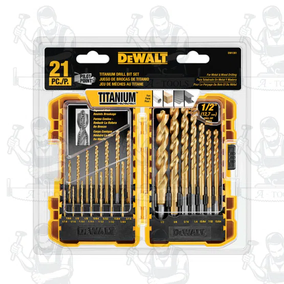 DEWALT DW1361ชุดดอกเจาะเหล็กไทเทเนียม 21 ชิ้น มีจุดนำร่องเคลือบไทเทเนียมไนไตรด์สำหรับงานหนักซึ่ ช่วยป้องกันการเจาะ 3