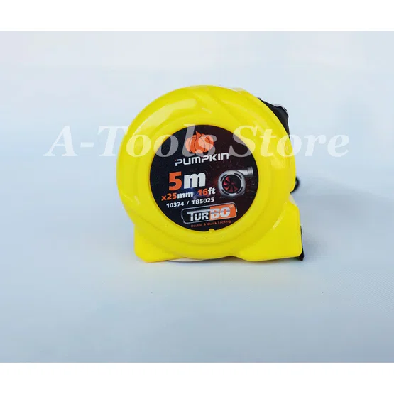 PUMPKIN ตลับเมตร 5เมตร รุ่น 10374 / TURBO-5025 หน้ากว้าง 25mm. (1") ผลิตจากพลาสติก ABS 100% เล็ก เบา แข็งแรง ตกไม่แตก (สี=ส้ม) 2