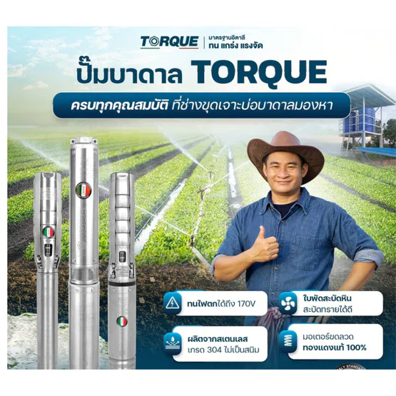 TORQUE รุ่นTQ-WP-DS-4BM14-4/S SET  ปั๊มบาดาล 4" x 1.5 HP 220V 14 ใบพัด ฝาบ่อ 1 1/2" (มีกล่องคอนโทรล) สินค้าพร้อมส่ง 6