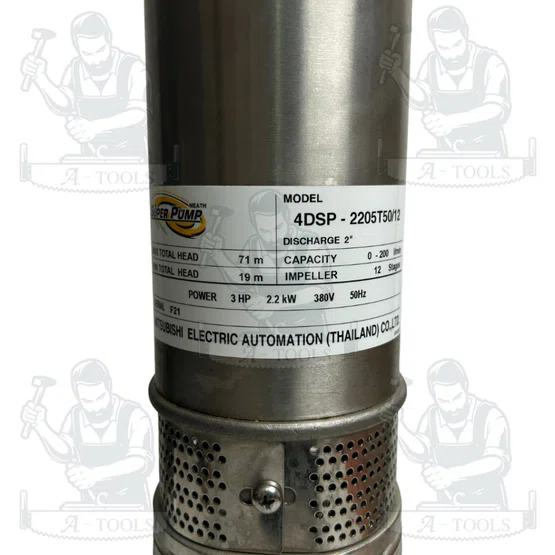 MITSUBISHI ปั๊มบาดาล มิตซูบิชิ รุ่น 4DSP-2205T50/12 ท่อส่ง 2" 3HP 12 ใบพัด 380V (สำหรับบ่อ 4") SUPER PUMP ซัมเมิร์ส 5