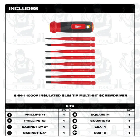 Milwaukee ไขควง หุ้มฉนวนกันไฟฟ้า 8-in-1 รุ่น 48-22-2218 การป้องกันฉนวน 1000V 2