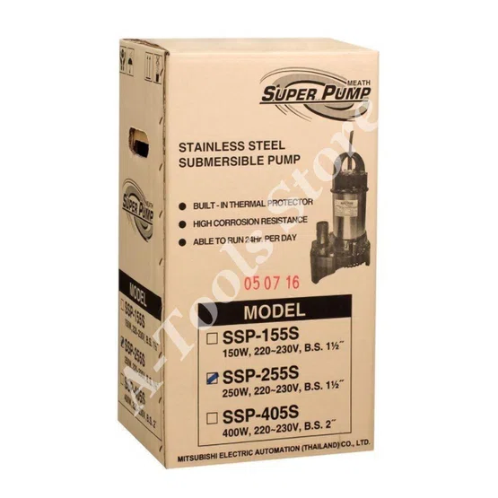 MITSUBISHI ปั๊มแช่ 1 1/2" รุ่น SSP-255S / SSP-255SA (มีลูกลอย) ปั๊มจุ่ม ไดโว่ มิตซูบิชิ SUPER PUMP 1/3HP 250W 220V 6