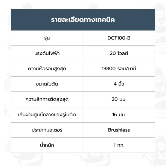 ROWEL รุ่น DCT100-B/S เครื่องตัดอเนกประสงค์มือเดียวไร้สาย 20V 4" (แบต 20V 2Ahx1+แท่นชาร์จ) สินค้าน้ำหนักเบา 4