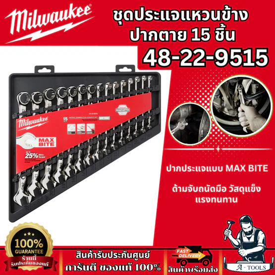 Milwaukee ชุดประแจแหวนข้างปากตาย 15 ชิ้น/ชุด รุ่น 48-22-9515 ขนาด 8-22 มิล 1