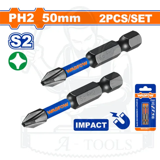 WADFOW ดอกไขควง กระแทกแฉก รุ่น WSV2K61 PH2x50mm S2 2ชิ้น/เซ็ท 2