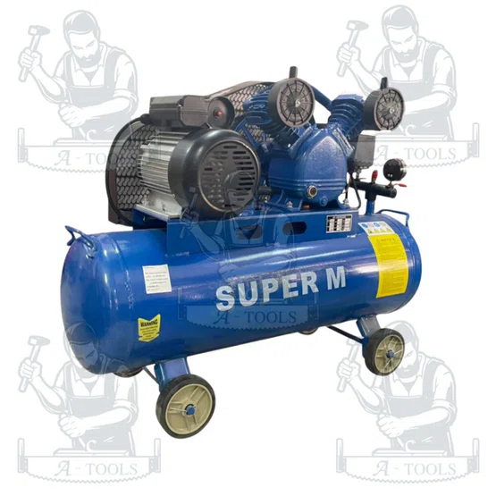 SUPER M ปั๊มลมลูกสูบแบบสายพาน รุ่น V-0.17/8  ถังลม 60 ลิตร มอเตอร์ 2 แรงม้า แรงดันสูงสุด 8 บาร์ ของแท้ พร้อมส่ง 2