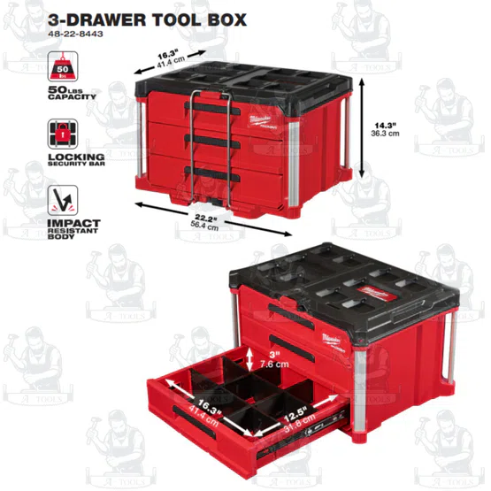 Milwaukee 3-Drawer Tool Box 3 ลิ้นชัก รุ่น 48-22-8443 **ส่งเร็ว ของแท้100%** 5