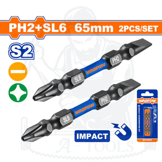 WADFOW ดอกไขควง กระแทก รุ่น WSV3K63 PH2+SL6.0 1.0 65มม. 4