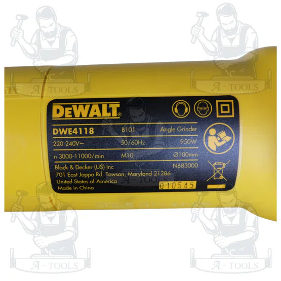 DEWALT เครื่องเจียรไฟฟ้า 4" รุ่น DWE4118-B1 กำลังไฟ 950 วัตต์ สวิตซ์ข้าง รับประกัน 3 ปี ของแท้ พร้อมส่ง 3