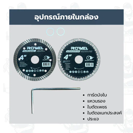 ROWEL รุ่น DCT100-B/S เครื่องตัดอเนกประสงค์มือเดียวไร้สาย 20V 4" (แบต 20V 2Ahx1+แท่นชาร์จ) สินค้าน้ำหนักเบา 3