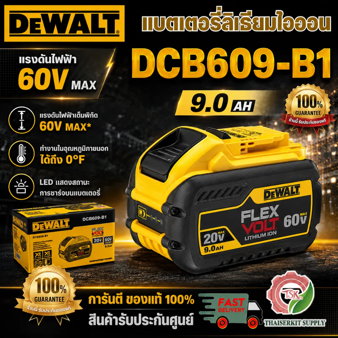 + + DEWALT แบตเตอรี่ รุ่น DCB609-B1 Flexvolt 20V / 60V 9.0 Ah DCB609 รับประกัน1ปี 1