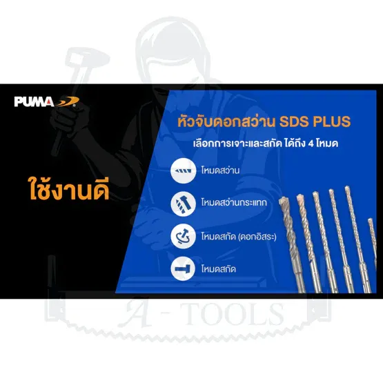 PUMA สว่านโรตารี่ ไร้สาย พูม่า รุ่น PM-260BL มอเตอร์ไร้แปรงถ่าน 22mm 20V รับประกัน1ปี PM260 (แบต2ก้อน+แท่นชาร์ต) *ของแท้ 6