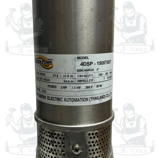 MITSUBISHI ปั๊มบาดาล มิตซูบิชิ รุ่น 4DSP-1505T50/7 ท่อส่ง 2" 2HP 7 ใบพัด 380V (สำหรับบ่อ 4") SUPER PUMP ซัมเมิร์ส 4