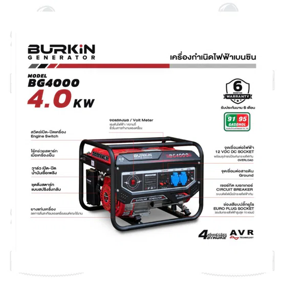 BURKiN รุ่น BG4000 เครื่องปั่นไฟเบนซินแบบเปิด 4.0KW 220V พร้อมส่ง 3
