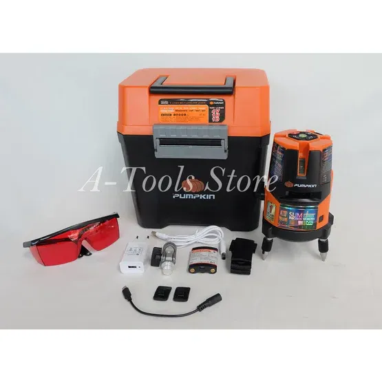 PUMPKIN เครื่องวัดระดับ เลเซอร์ พัมคิน รุ่น PTT-H-LSR5L /28269 + ขาตั้ง เลเซอร์ปรับระดับ 5เส้น แสงสีแดง 6
