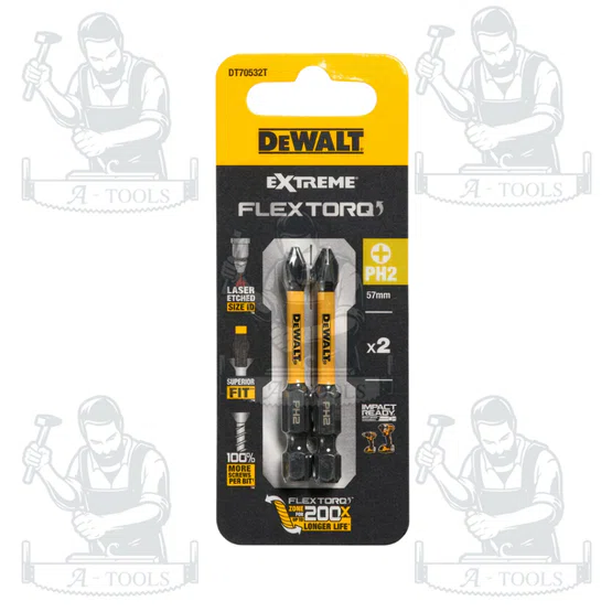 DEWALT ดอกไขควง PH2 FLEXTORQ รุ่น DT70532T-QZ ขนาด 57 มิล X2 ชิ้น ชนิดแข็งแรงพิเศษ ของแท้ พร้อมส่ง 6