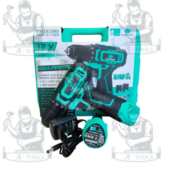 PUMPKIN สว่านไร้สาย พัมคิน รุ่น 50214-15 / H-D1015B2 10mm. (แบต12V 1.5Ah x2ก้อน+ที่ชาร์จ) เจาะเหล็ก/ไม้ สว่านไขควง 4