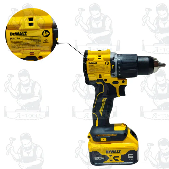 DEWALT รุ่น DCD799P1T-B1 ชุดสว่านกระแทกไร้สาย 20 V.( แบต 5.0 Ah x 1 แท่นชาร์จ x 1 กล่อง T-STAK ) สินค้าพร้อมส่ง 5