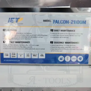 JETT PUMA ปั๊มลมสายพาน 100ลิตร รุ่น FALCON-21100M 1HP มอเตอร์2HP แรงดัน8บาร์ รับประกัน6เดือน **ส่งเร็ว ของแท้100%** 6