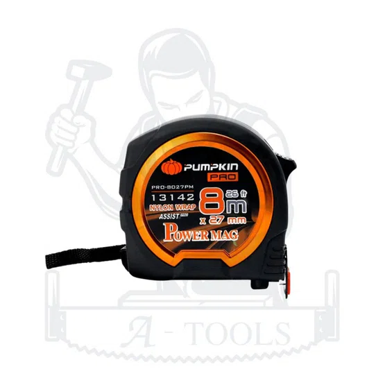 PUMPKIN ตลับเมตร หน้ากว้างพิเศษ พัมคิน รุ่น 13142 / PRO-8027PM ความยาว 8เมตร x 25MM น้ำหนักเบา ใช้งานง่าย แข็งแรง 2