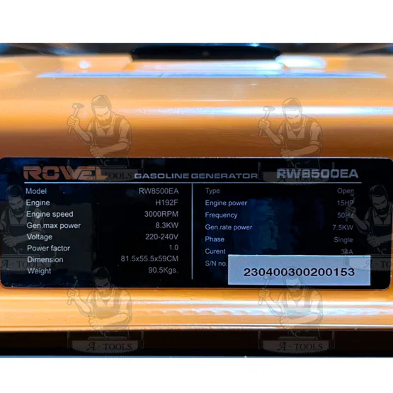ROWEL เครื่องปั่นไฟ เบนซิน 8.3KW รุ่น RW-GE-RW8500EA 8300วัตต์ 15แรงม้า (กุญแจสตาร์ท) เครื่องยนต์ 4จังหวะ 4