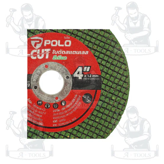 POLO แผ่นตัด ใบตัด สแตนเลสสีเขียว 4 นิ้ว หนา 1.2 มม. รูกลาง 16 มม. รุ่น HI-CUT (ขายแพ็คละ 10 ใบ) สินค้า 3