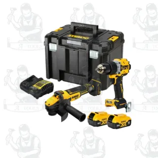 DEWALT รุ่น DCK2216P2T-B1 ชุดคอมโบสว่านกระแทกและเครื่องเจียรไร้สายไร้แปรงถ่าน 20V Max (DCD805+DCG409) พร้อมแบตเตอรี่ 5AH 2