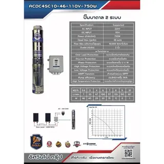 MITSUMAX ปั๊มบาดาล AC/DC รุ่น ACDC4SC10-46-110V-750W พร้อมกล่องคอนโทรล 750วัตต์ 3ใบพัด ใช้กับไฟบ้านและแผงโซล่าเซลล์ 6