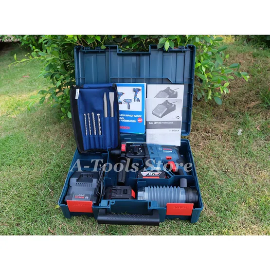 BOSCH สว่าน โรตารี่ ไร้สาย 18V บ๊อช รุ่น GBH180-LI (แบต2ก้อน+แท่นชาร์จ) GBH180LI แถมที่ดักฝุ่น+อุปกรณ์5ชิ้น 06119110K7 4